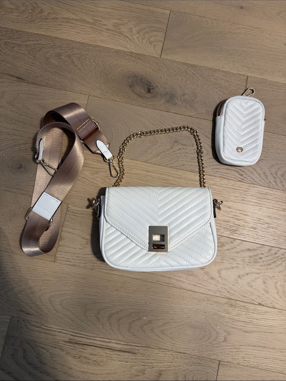 Aldo White Quilted Crossbody Bag with phone case  and Detachable Strap